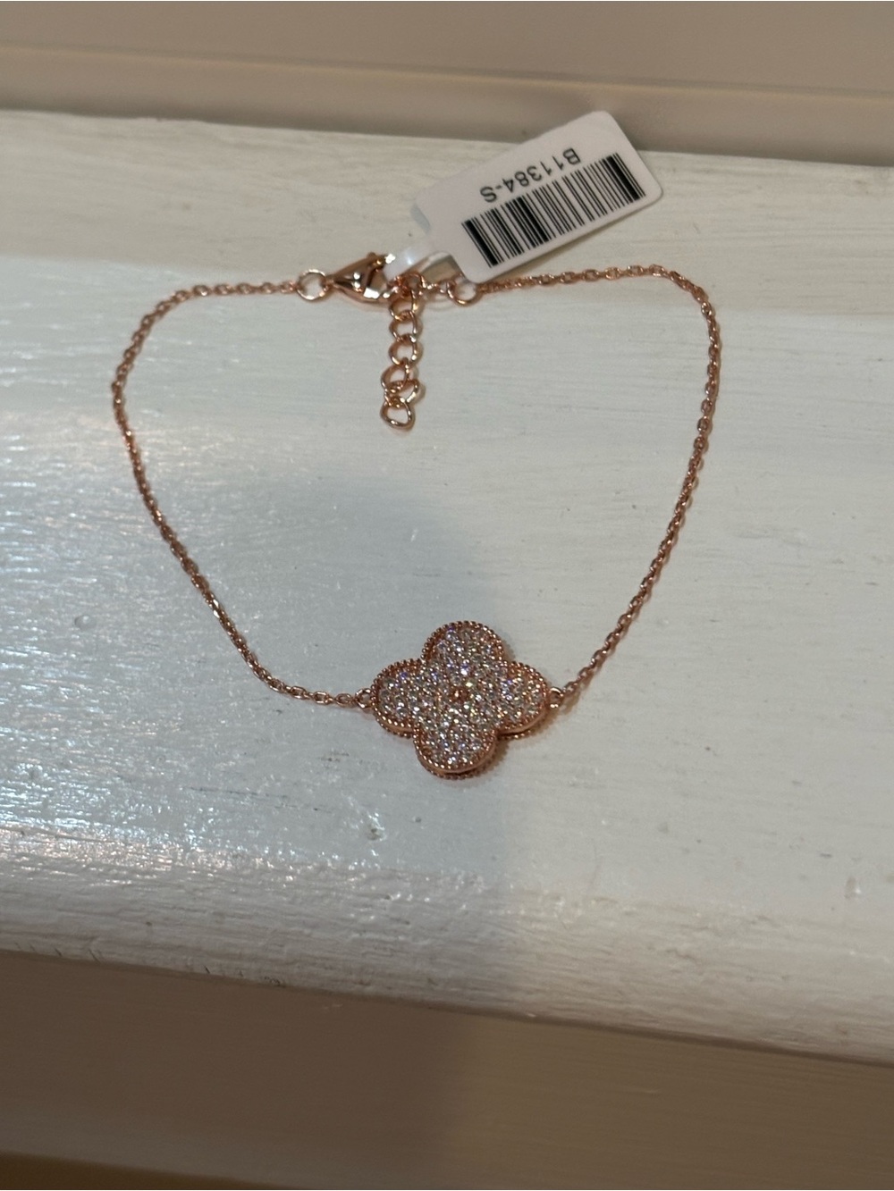 Rose Gold over sterling silver designer inspired Clover Pave Bracelet